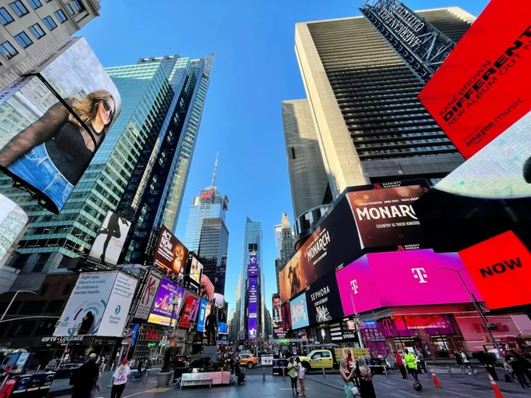 Times Square in New York City, where the question of what sportsbooks are legal in New York comes up