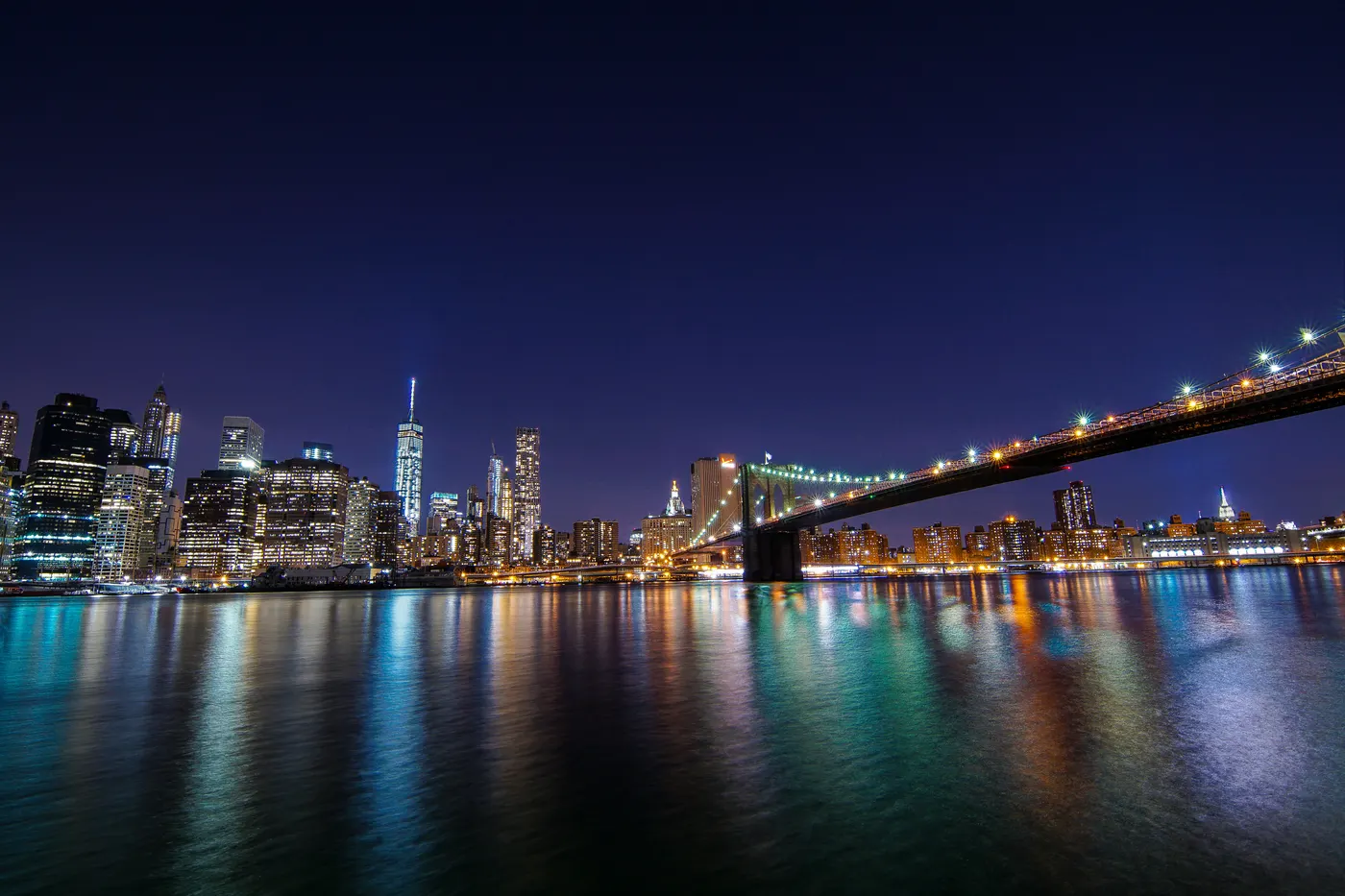 Manhattan skyline from Brooklyn Bridge Park, a view of New York gun laws in the city